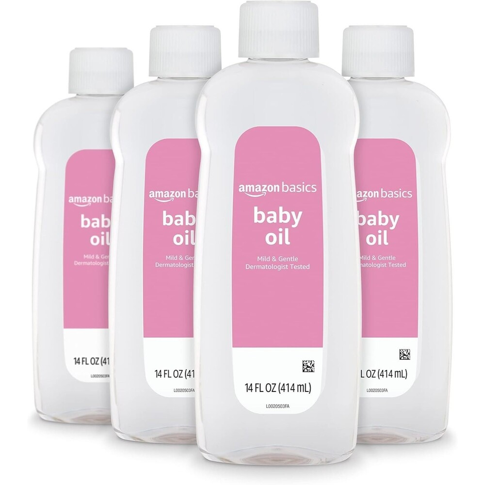4-Pack Amazon Basics Baby Oil Mild & Gentle Dermatologist Tested Dry Skin 14oz